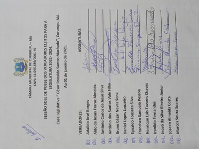 1ª SESSÃO SOLENE DIA 01 DE JANEIRO DE 2021