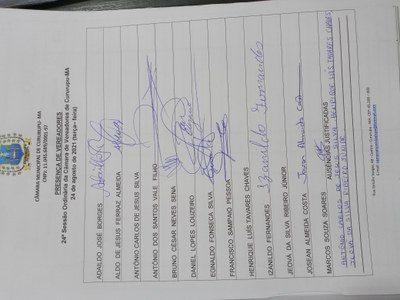 24ª SESSÃO ORDINÁRIA DIA 24 DE AGOSTO DE 2021