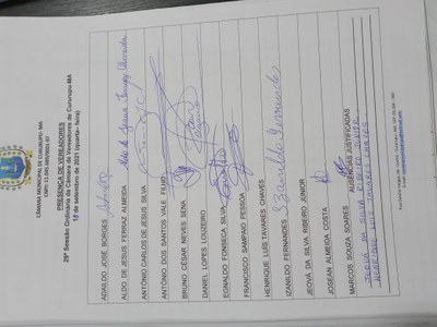 29ª SESSÃO ORDINÁRIA DIA 15 DE SETEMBRO DE 2021