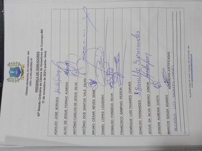 42ª SESSÃO ORDINÁRIA DIA 17 DE NOVEMBRO DE 2021