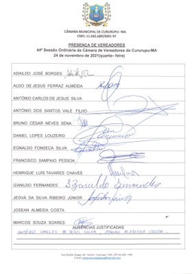 44ª SESSÃO ORDINÁRIA DIA 24 DE NOVEMBRO DE 2021