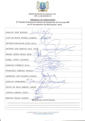 47ª SESSÃO ORDINÁRIA DIA 07 DE DEZEMBRO DE 2021