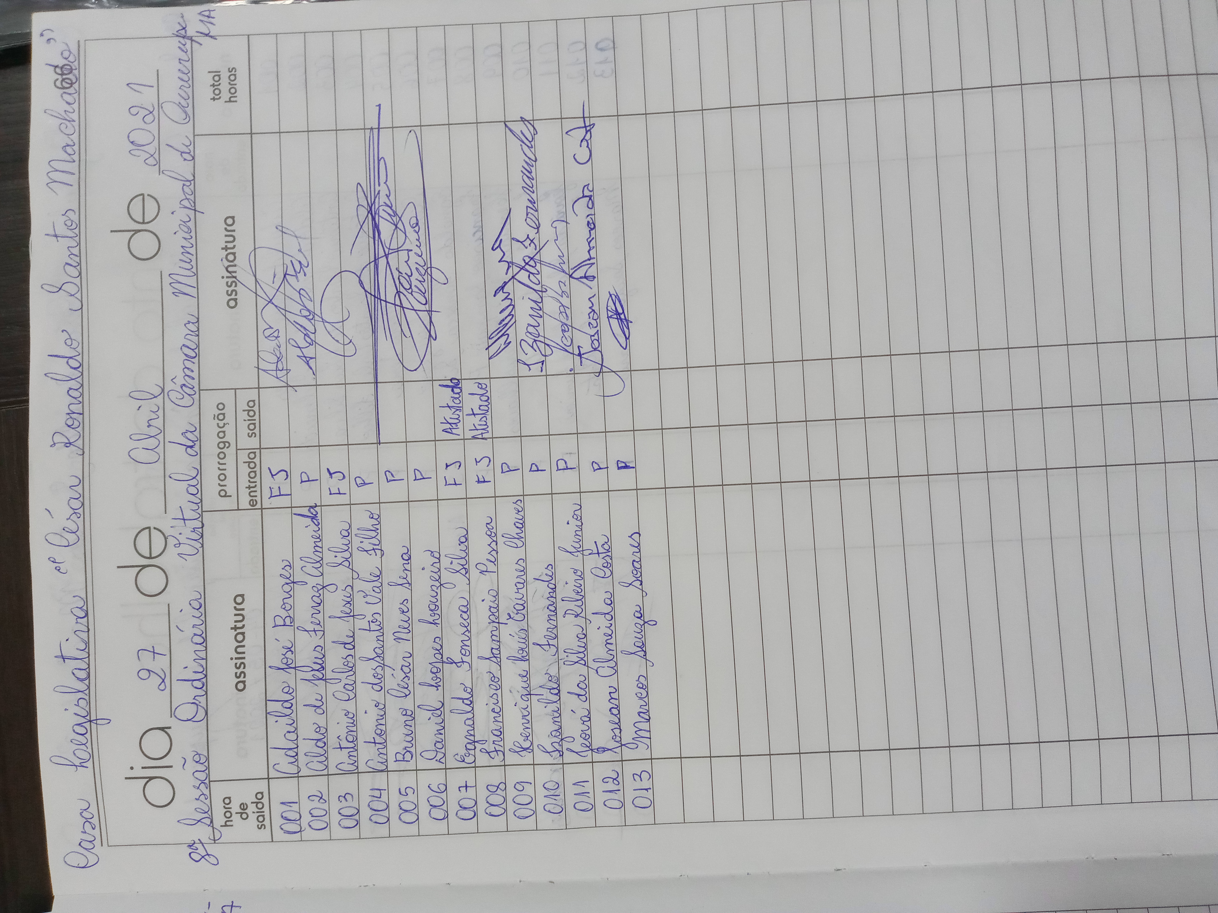 8ª SESSÃO ORDINÁRIA DIA 27 DE ABRIL DE 2021